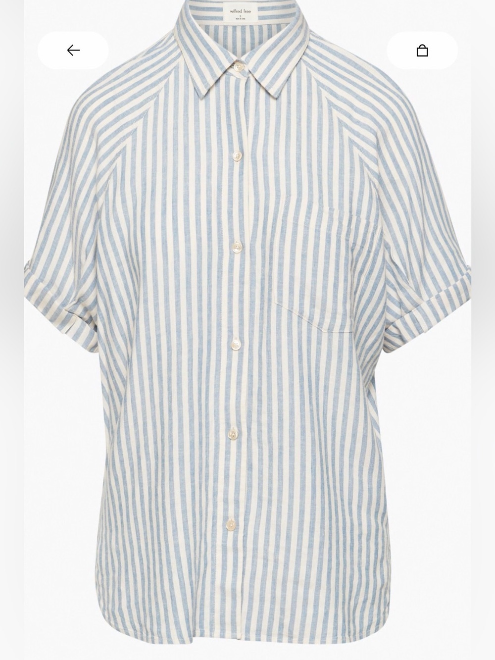 Aritzia Wilfred Free Boyfriend Linen Shortsleeve Shirt Striped Blue Size Large
